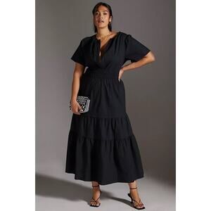 NWT by Anthropologie Somerset Maxi in Black
Solid Tiered Cotton Dress 1X